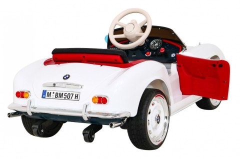 Autko BMW 507 Retro elektryczne dla dzieci Biały + Audio LED + Pilot + Ekoskóra + EVA + Wolny Start Autko BMW 507 Retro elektryczne dla dzieci Biały + Audio LED + Pilot + Ekoskóra + EVA + Wolny Start