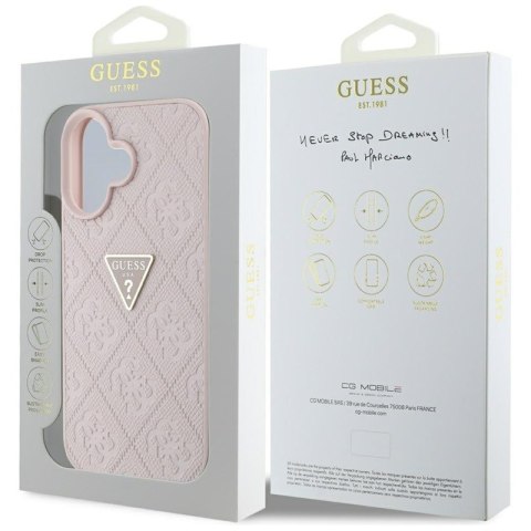 Guess Hot Stamp 4G Pattern Triangle Metal Logo - Etui do iPhone 16 (różowy) Guess Hot Stamp 4G Pattern Triangle Metal Logo - Etui do iPhone 16 (różowy)