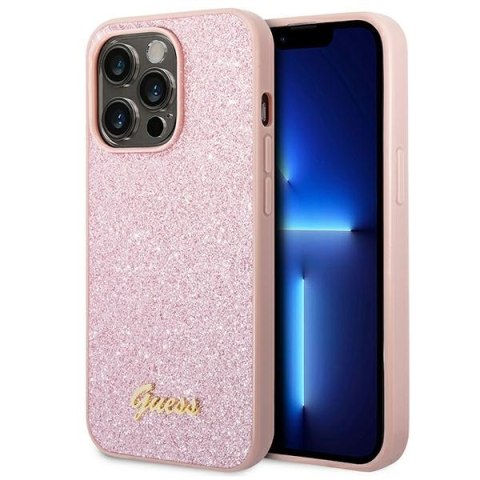 Guess Glitter Flakes Metal Logo Case - Etui iPhone 14 Pro (różowy) Guess Glitter Flakes Metal Logo Case - Etui iPhone 14 Pro (różowy)