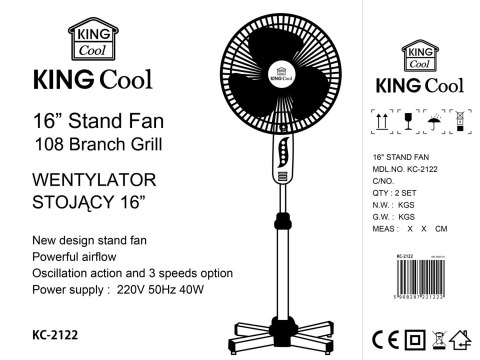 WENTYLATOR PODŁOGOWY KINGCOOL 40cm 40W KC-2122 WENTYLATOR PODŁOGOWY KINGCOOL 40cm 40W KC-2122