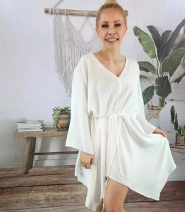 Piękna luźna sukienka mini asymetryczna (Biały) 3XL/4XL.