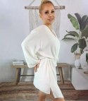 Piękna luźna sukienka mini asymetryczna (Biały) 3XL/4XL.