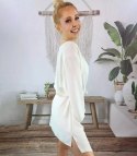 Piękna luźna sukienka mini asymetryczna (Biały) 3XL/4XL.