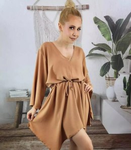 Piękna luźna sukienka mini asymetryczna (Brązowy) 3XL/4XL.