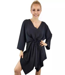 Piękna luźna sukienka mini asymetryczna (Czarny) 3XL/4XL.
