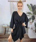 Piękna luźna sukienka mini asymetryczna (Czarny) 3XL/4XL.