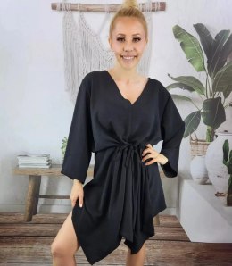 Piękna luźna sukienka mini asymetryczna (Czarny) 3XL/4XL.