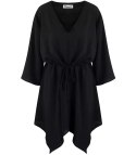 Piękna luźna sukienka mini asymetryczna (Czarny) 3XL/4XL.