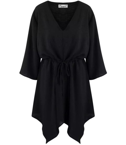 Piękna luźna sukienka mini asymetryczna (Czarny) 3XL/4XL. Piękna luźna sukienka mini asymetryczna (Czarny) 3XL/4XL.