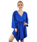 Piękna luźna sukienka mini asymetryczna (Niebieski) 3XL/4XL.