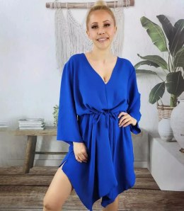 Piękna luźna sukienka mini asymetryczna (Niebieski) 3XL/4XL.
