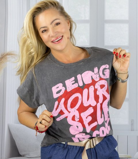 T-shit bluzka koszulka z pozytywnym napisem BE YOURSELF (Szary) T-shit bluzka koszulka z pozytywnym napisem BE YOURSELF (Szary)