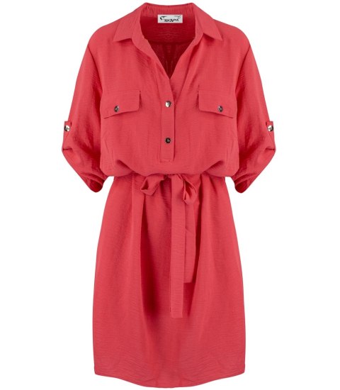 Sukienka szmizjerka basic tunika midi plus size MARIBEL (Czerwony) 50 Sukienka szmizjerka basic tunika midi plus size MARIBEL (Czerwony) 50