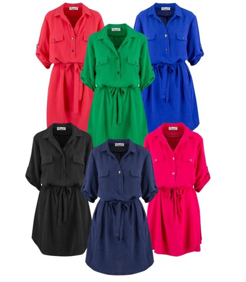 Sukienka szmizjerka basic tunika midi plus size MARIBEL (Granatowy) 50 Sukienka szmizjerka basic tunika midi plus size MARIBEL (Granatowy) 50
