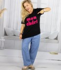 T-shit bluzka koszulka z napisem MON CHERI (Czarny)