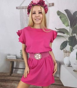 Bawełniana prosta sukienka z falbankami (Różowy)