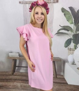 Bawełniana prosta sukienka z falbankami (Różowy)