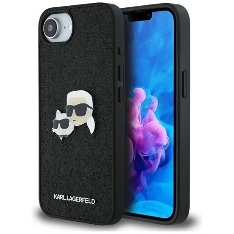 Karl Lagerfeld Fixed Glitter Karl & Choupette Heads Metal Pin - Etui do iPhone 16e (czarny) Karl Lagerfeld Fixed Glitter Karl & Choupette Heads Metal Pin - Etui do iPhone 16e (czarny)