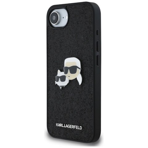 Karl Lagerfeld Fixed Glitter Karl & Choupette Heads Metal Pin - Etui do iPhone 16e (czarny) Karl Lagerfeld Fixed Glitter Karl & Choupette Heads Metal Pin - Etui do iPhone 16e (czarny)