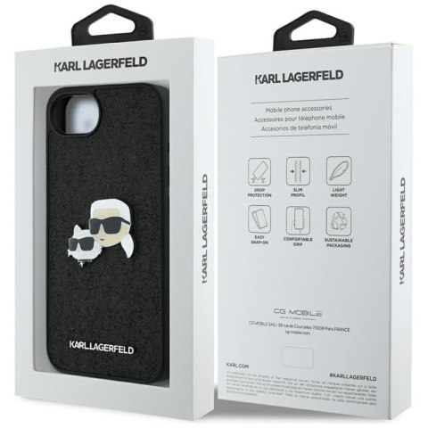 Karl Lagerfeld Fixed Glitter Karl & Choupette Heads Metal Pin - Etui do iPhone 16e (czarny) Karl Lagerfeld Fixed Glitter Karl & Choupette Heads Metal Pin - Etui do iPhone 16e (czarny)
