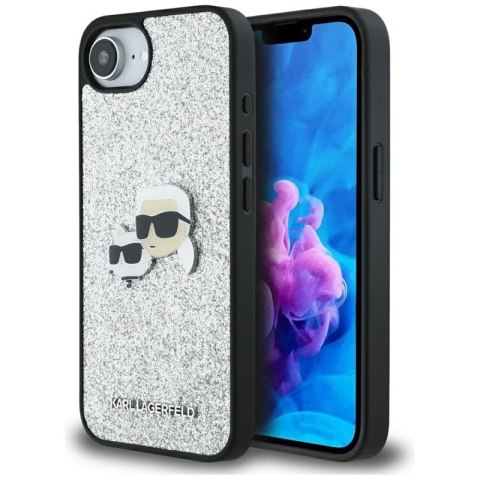 Karl Lagerfeld Fixed Glitter Karl & Choupette Heads Metal Pin - Etui do iPhone 16e (srebrny) Karl Lagerfeld Fixed Glitter Karl & Choupette Heads Metal Pin - Etui do iPhone 16e (srebrny)