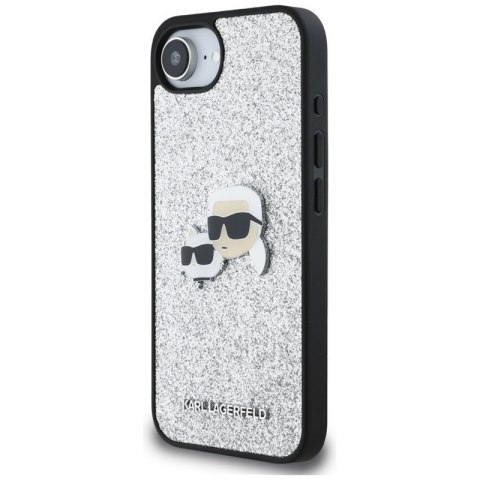 Karl Lagerfeld Fixed Glitter Karl & Choupette Heads Metal Pin - Etui do iPhone 16e (srebrny) Karl Lagerfeld Fixed Glitter Karl & Choupette Heads Metal Pin - Etui do iPhone 16e (srebrny)