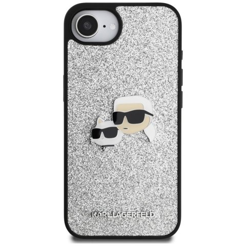 Karl Lagerfeld Fixed Glitter Karl & Choupette Heads Metal Pin - Etui do iPhone 16e (srebrny) Karl Lagerfeld Fixed Glitter Karl & Choupette Heads Metal Pin - Etui do iPhone 16e (srebrny)