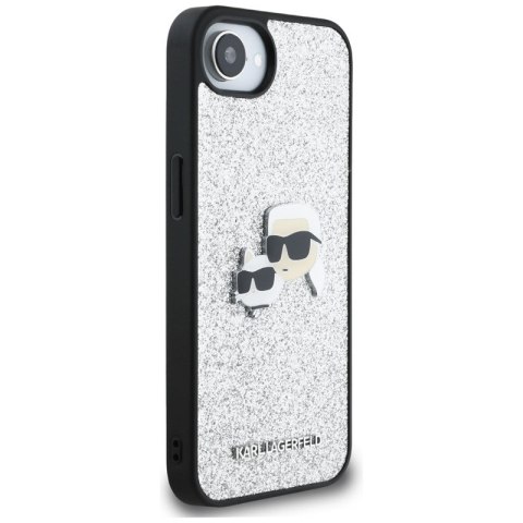 Karl Lagerfeld Fixed Glitter Karl & Choupette Heads Metal Pin - Etui do iPhone 16e (srebrny) Karl Lagerfeld Fixed Glitter Karl & Choupette Heads Metal Pin - Etui do iPhone 16e (srebrny)