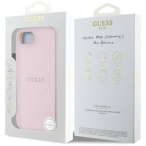 Guess Grained Ring MagSafe - Etui do iPhone 16e (różowy) Guess Grained Ring MagSafe - Etui do iPhone 16e (różowy)