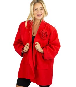 Marynarka oversize z odpinaną różą i marszczonymi rękawami ROSA (Czerwony)