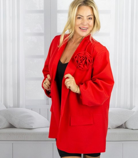 Marynarka oversize z odpinaną różą i marszczonymi rękawami ROSA (Czerwony) Marynarka oversize z odpinaną różą i marszczonymi rękawami ROSA (Czerwony)