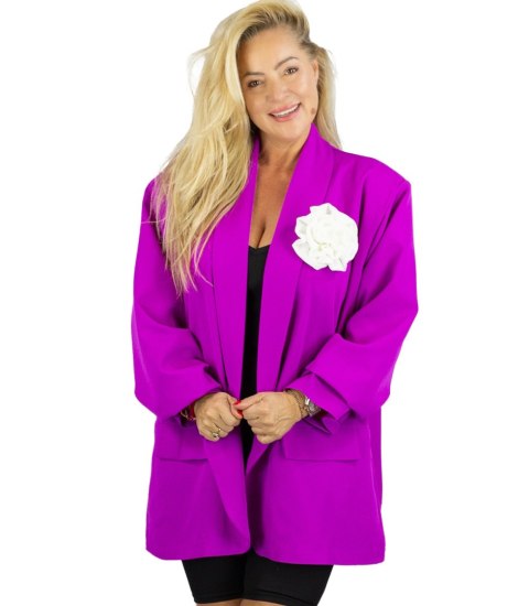 Marynarka oversize z odpinaną różą i marszczonymi rękawami ROSA (Fioletowy) Marynarka oversize z odpinaną różą i marszczonymi rękawami ROSA (Fioletowy)