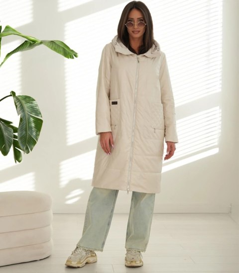 Modny płaszcz damski oversize - dwustronny, na wiosnę i jesień ELIZA (Beżowy) 40 Modny płaszcz damski oversize - dwustronny, na wiosnę i jesień ELIZA (Beżowy) 40