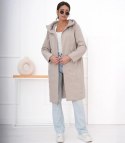 Modny płaszcz damski oversize - dwustronny, na wiosnę i jesień ELIZA (Beżowy) 40