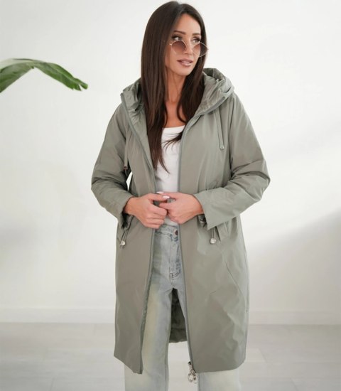 Damski płaszcz SARA - dwustronny, oversize, kaptur, wiosenny, ocieplany (Zielony) 40 Damski płaszcz SARA - dwustronny, oversize, kaptur, wiosenny, ocieplany (Zielony) 40