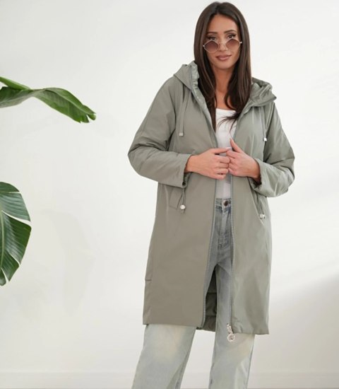 Damski płaszcz SARA - dwustronny, oversize, kaptur, wiosenny, ocieplany (Zielony) 40 Damski płaszcz SARA - dwustronny, oversize, kaptur, wiosenny, ocieplany (Zielony) 40