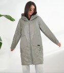 Damski płaszcz SARA - dwustronny, oversize, kaptur, wiosenny, ocieplany (Zielony) 40