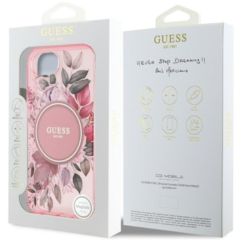 Guess IML Flowers MagSafe - Etui do iPhone 16e (różowy) Guess IML Flowers MagSafe - Etui do iPhone 16e (różowy)