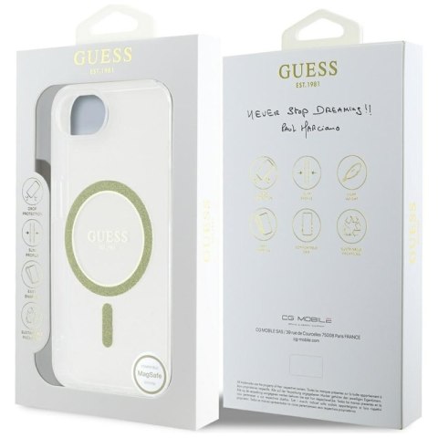 Guess IML Glitter Circle MagSafe - Etui do iPhone 16e (przezroczysty) Guess IML Glitter Circle MagSafe - Etui do iPhone 16e (przezroczysty)