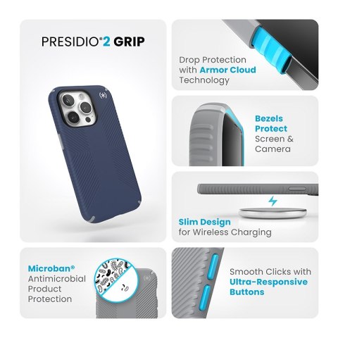 Speck Presidio2 Grip - Etui iPhone 15 Pro (Coastal Blue / Dust Grey / White) Speck Presidio2 Grip - Etui iPhone 15 Pro (Coastal Blue / Dust Grey / White)