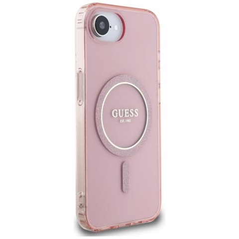 Guess IML Glitter Circle MagSafe - Etui do iPhone 16e (różowy) Guess IML Glitter Circle MagSafe - Etui do iPhone 16e (różowy)