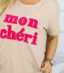 T-shit bluzka koszulka z napisem MON CHERI (Beżowy)
