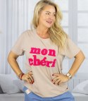 T-shit bluzka koszulka z napisem MON CHERI (Beżowy)