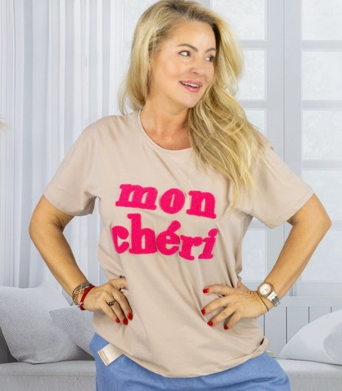 T-shit bluzka koszulka z napisem MON CHERI (Beżowy) T-shit bluzka koszulka z napisem MON CHERI (Beżowy)