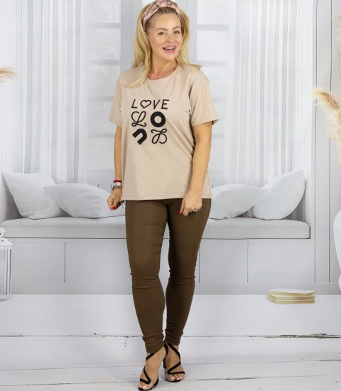 T-shit bluzka koszulka z wyszywanym napisem LOVE (Beżowy) T-shit bluzka koszulka z wyszywanym napisem LOVE (Beżowy)