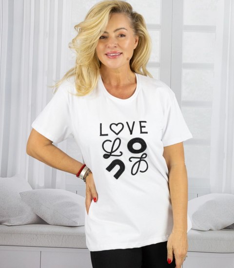 T-shit bluzka koszulka z wyszywanym napisem LOVE (Biały) T-shit bluzka koszulka z wyszywanym napisem LOVE (Biały)