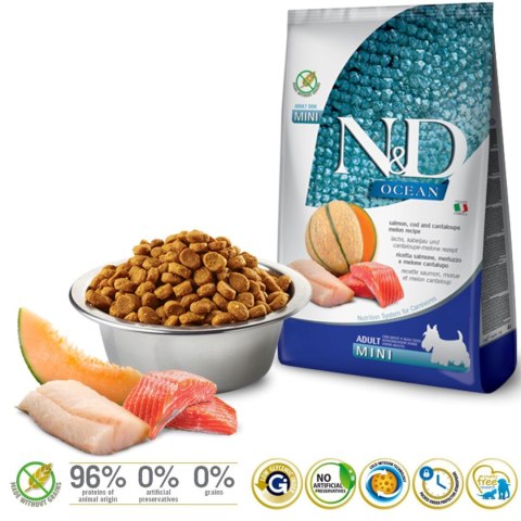 FARMINA N&D Ocean Dog Salmon, Cod, Cantaloupe, Melon Adult Mini - sucha karma dla psa - 800 g FARMINA N&D Ocean Dog Salmon, Cod, Cantaloupe, Melon Adult Mini - sucha karma dla psa - 800 g