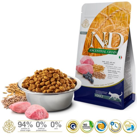 FARMINA N&D Ancestral Grain Lamb & Blueberry Adult - sucha karma dla kota - 1,5kg FARMINA N&D Ancestral Grain Lamb & Blueberry Adult - sucha karma dla kota - 1,5kg