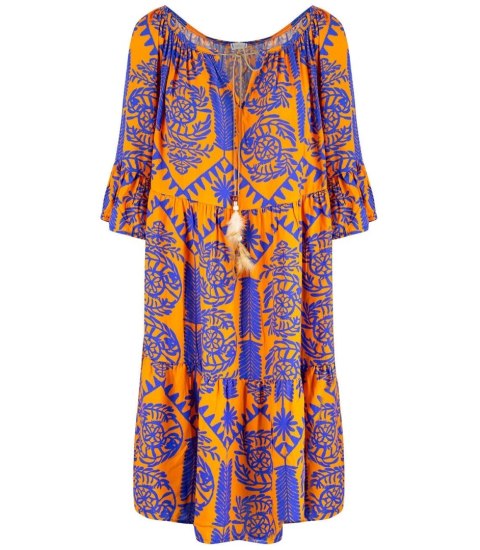 Krótka sukienka midi falbanki boho DALIDA (Pomarańczowy) Krótka sukienka midi falbanki boho DALIDA (Pomarańczowy)