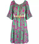 Krótka sukienka midi falbanki boho DALIDA (Różowy)